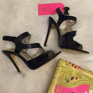 H&M Versace Black Patent Leather Heeled Sandals